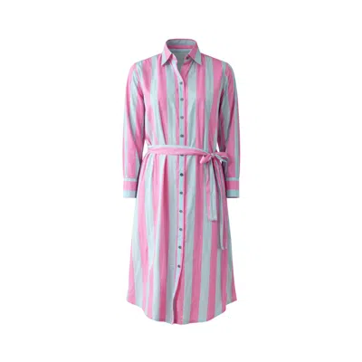 Charkha & Loom Women's Blue / Pink Singapore Hand Block Printed Cotton Shirt Dress Pink & Blue In Multi
