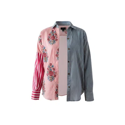 Charkha & Loom Women's London Hand Block Printed Cotton Shirt Pink & Grey In Multi