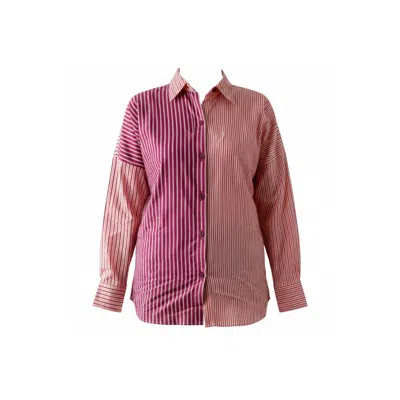 Charkha & Loom Women's London Shirt Hand Block Printed Cotton Pink & Maroon