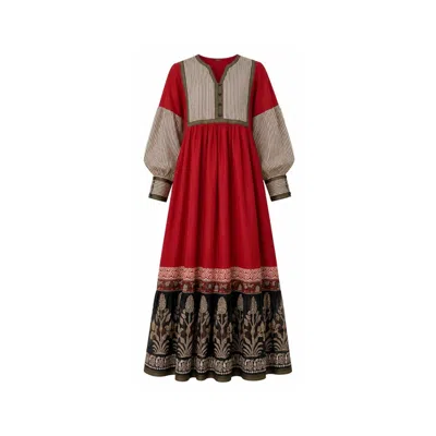 Charkha & Loom Women's Maya Upcycled Maheshwari Silk Dress In Red
