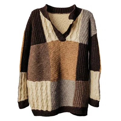 Charkha & Loom Women's Neutrals / Brown Bulbul Patchwork Jumper Brown In Multi