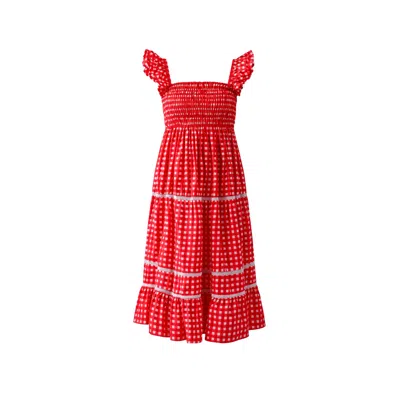 Charkha & Loom Women's Red / White Sicilian Summer Dress – Hand Block Printed Cotton Dress - Red & White