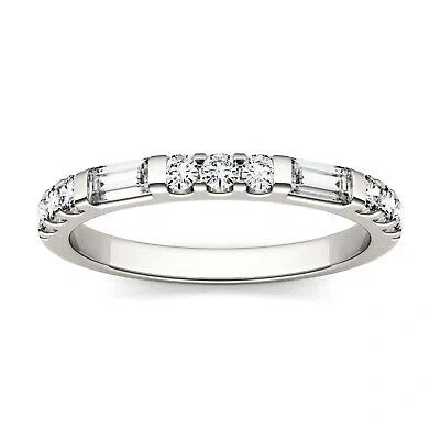Pre-owned Charles & Colvard 0.50 Ct Dew Round And Baguette Lab-created Moissanite Stackable Band In White
