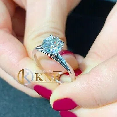 Pre-owned Charles & Colvard 14k White Gold Round Cut Forever One Moissanite Engagement Ring Solitaire 1.00