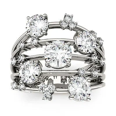Pre-owned Charles & Colvard 3.15 Ctw Dew Lab-created Moissanite Statement Ring In 14k White Gold