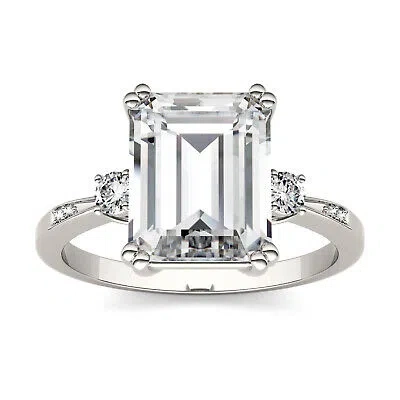 Pre-owned Charles & Colvard 3.69 Ctw Dew Emerald Cut Lab-created Moissanite Engagement Ring In White