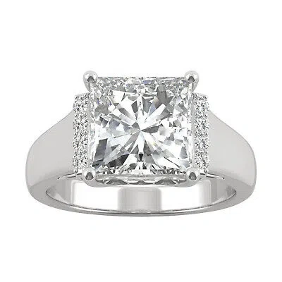 Pre-owned Charles & Colvard 3.72 Ctw Dew Lab-created Moissanite Square Statement Ring In 14k White Gold