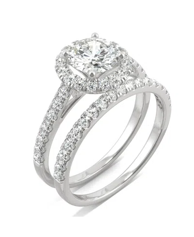 Charles & Colvard Moissanite Halo Bridal Set 1-3/4 Ct. T.w. Diamond Equivalent In 14k White Gold
