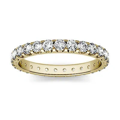 Pre-owned Charles & Colvard Round Lab-created Moissanite Eternity Band In 14k Yellow Gold