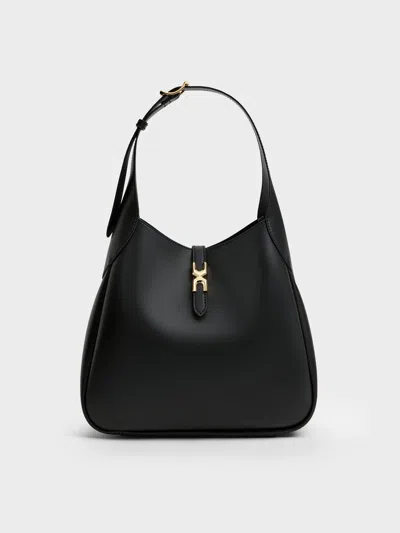 Charles & Keith - Adalyn Metallic-buckle Belted Hobo Bag In Black