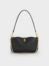 Charles & Keith - Adalyn Metallic-buckle Chain-handle Shoulder Bag In Black