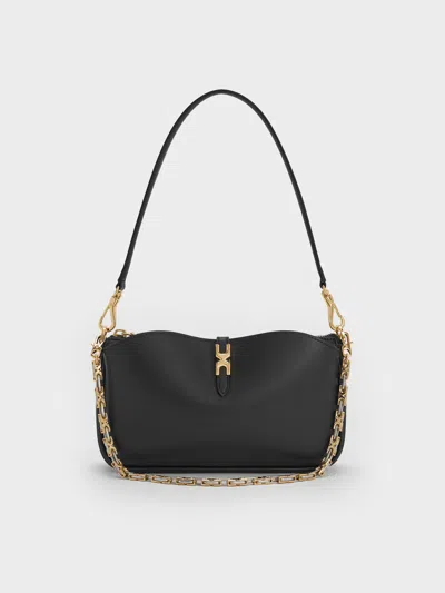 Charles & Keith - Adalyn Metallic-buckle Chain-handle Shoulder Bag In Black