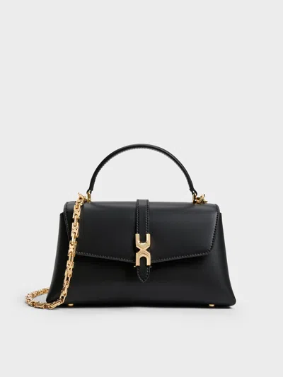 Charles & Keith - Adalyn Metallic-buckle Chain-strap Top Handle Bag In Black
