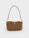 Charles & Keith - Adalyn Recycled Suede Metallic-buckle Chain-handle Shoulder Bag In Brown