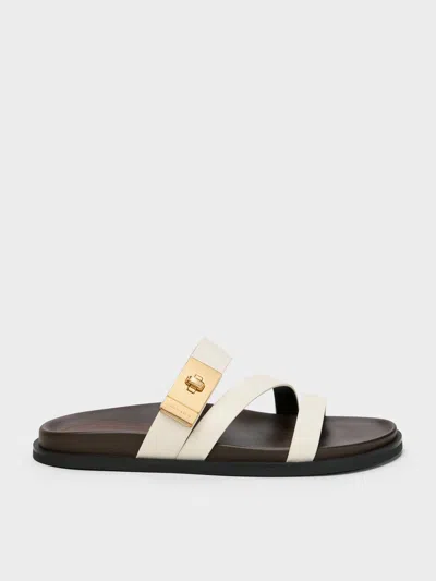 Charles & Keith - Aelin Metallic-buckle Strappy Sandals In White