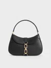Charles & Keith - Agatha Chain-accent Hobo Bag In Black