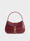 Charles & Keith - Agatha Chain-accent Hobo Bag In Burgundy
