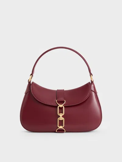 Charles & Keith - Agatha Chain-accent Hobo Bag In Burgundy