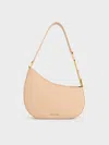 Charles & Keith - Agatha Chain-accent Shoulder Bag In Beige