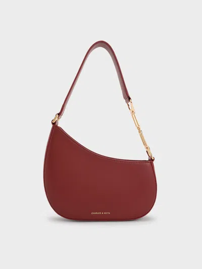 Charles & Keith - Agatha Chain-accent Shoulder Bag In Burgundy