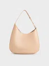 Charles & Keith - Agatha Chain-accent Slouchy Hobo Bag In Beige