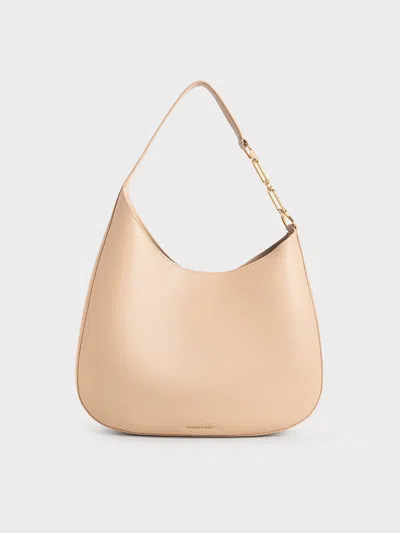 Charles & Keith - Agatha Chain-accent Slouchy Hobo Bag In Gold