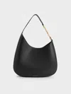 Charles & Keith - Agatha Chain-accent Slouchy Hobo Bag In Black