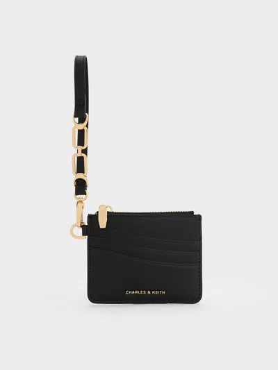 Charles & Keith - Agatha Chain-accent Wristlet Card Holder In Black