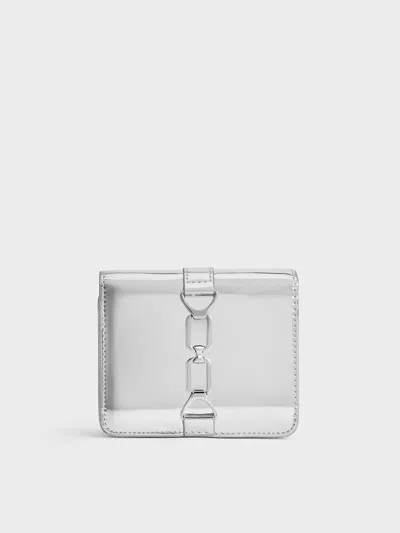 Charles & Keith - Agatha Metallic Chain-accent Card Holder In Silver