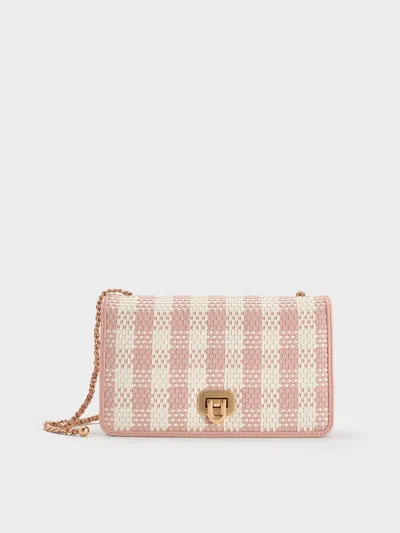 Charles & Keith - Alessia Checkered Pearl-embellished Wallet On Chain