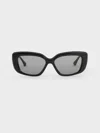 Charles & Keith - Alix Recycled Acetate Metallic-accent Butterfly Sunglasses In Black