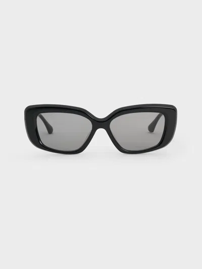 Charles & Keith - Alix Recycled Acetate Metallic-accent Butterfly Sunglasses In Black