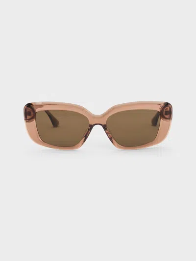 Charles & Keith - Alix Recycled Acetate Metallic-accent Butterfly Sunglasses In Brown