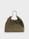 Charles & Keith - Ally Recycled Suede Ruched Slouchy Chain-handle Bag In Green