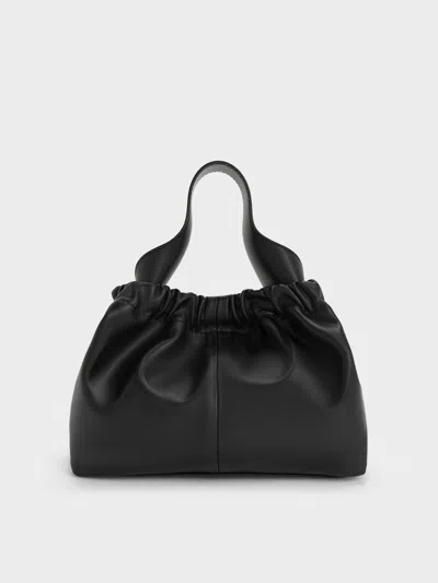 Charles & Keith - Ally Ruched Slouchy Chain-handle Bag In Black
