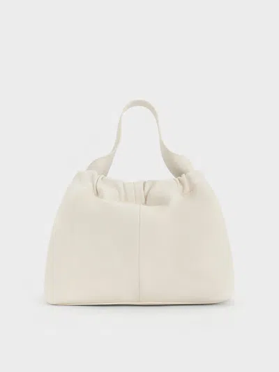 Charles & Keith Ally Ruched Slouchy Chain-handle Bag In Cream