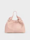 Charles & Keith - Ally Ruched Slouchy Chain-handle Bag In Light Pink