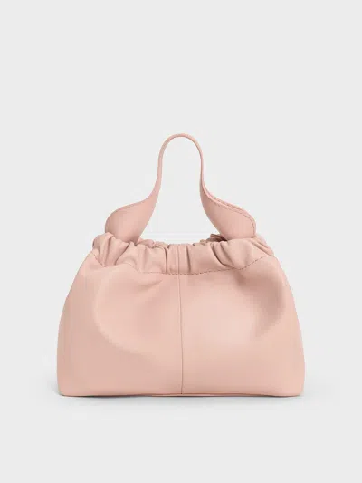Charles & Keith - Ally Ruched Slouchy Chain-handle Bag In Light Pink