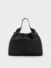 Charles & Keith Ally Ruched Slouchy Chain-handle Bag In Noir