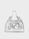 Charles & Keith - Ally Ruched Slouchy Chain-handle Bag In Silver