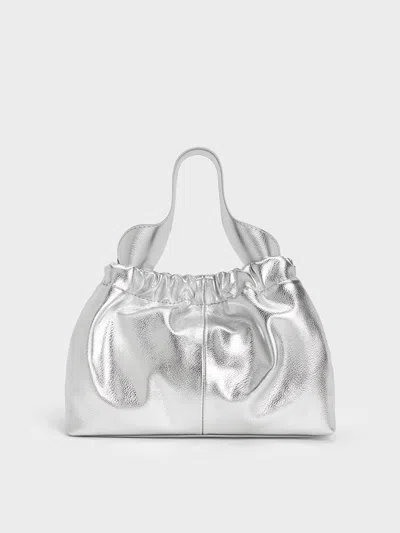 Charles & Keith - Ally Ruched Slouchy Chain-handle Bag In Silver