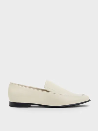 Charles & Keith - Almond-toe Stitch-trim Loafers In Chalk