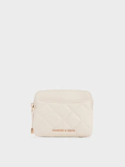 Charles & Keith - Alva Quilted Top-zip Card Holder In White