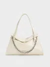 Charles & Keith - Andromeda Chain-handle Trapeze Tote Bag In Cream