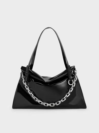 Charles & Keith - Andromeda Chunky-chain Trapeze Tote Bag In Noir