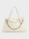 Charles & Keith - Andromeda Chunky-chain Trapeze Xl Tote Bag In Cream