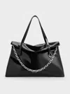 Charles & Keith - Andromeda Chain-handle Trapeze Xl Tote Bag In Noir
