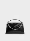 Charles & Keith - Andromeda Chunky-chain Top Handle Bag In Noir