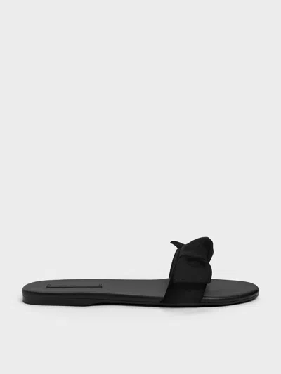 Charles & Keith - Anika Faux Suede Knot-bow Slide Sandals In Black