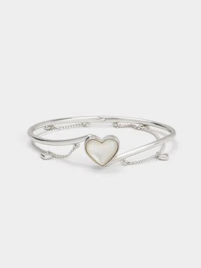 Charles & Keith - Annalise Heart Stone Chain-link Bracelet In Silver